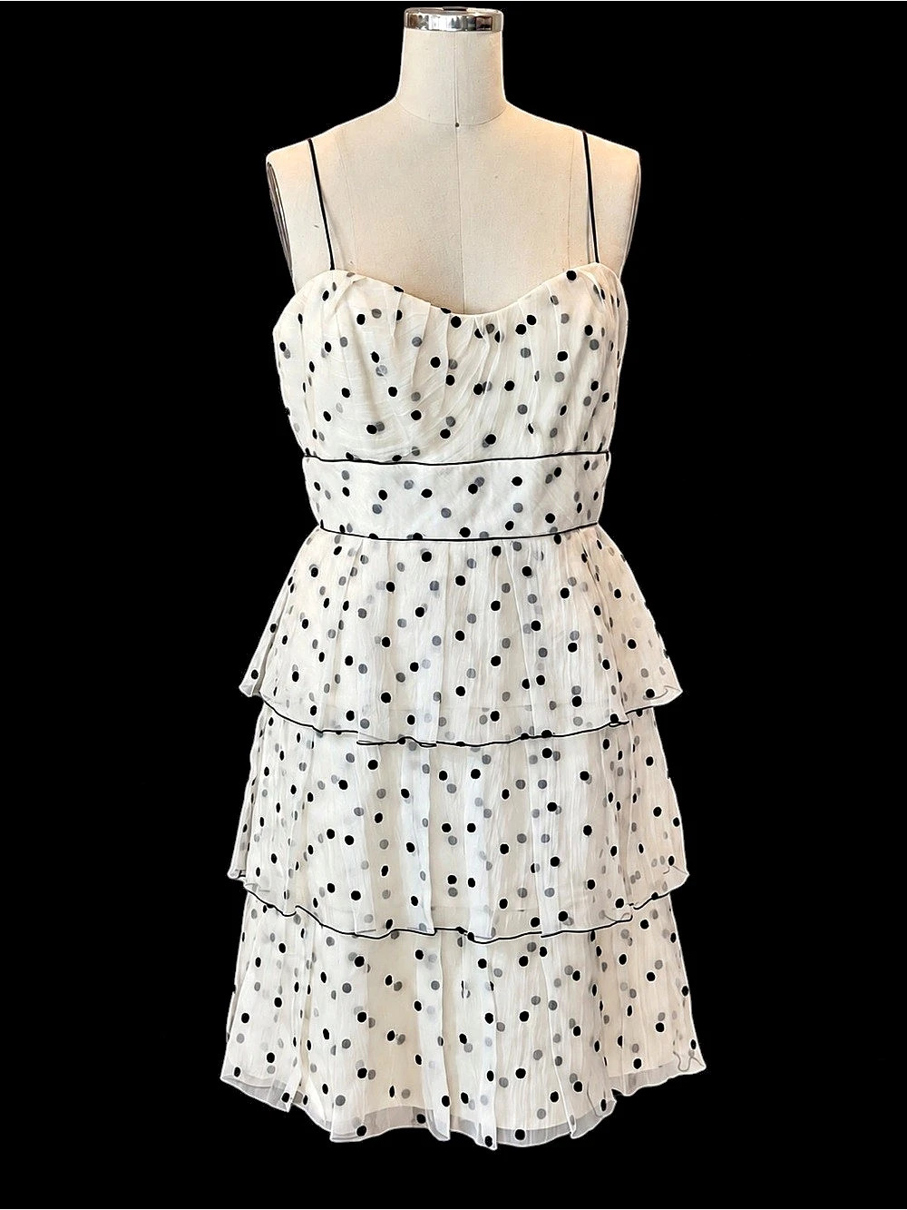 Heidi Weisel Polka Dot Tiered Mini Dress in White & Black Size 12